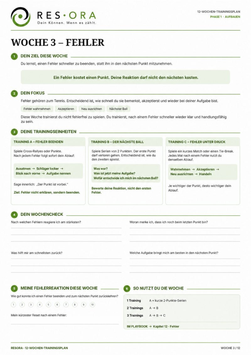 Wochenseite aus dem Trainingsplan: Woche 3 – Fehler